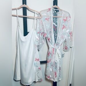 INC International Concepts Sheer Floral Robe and White Slip Set